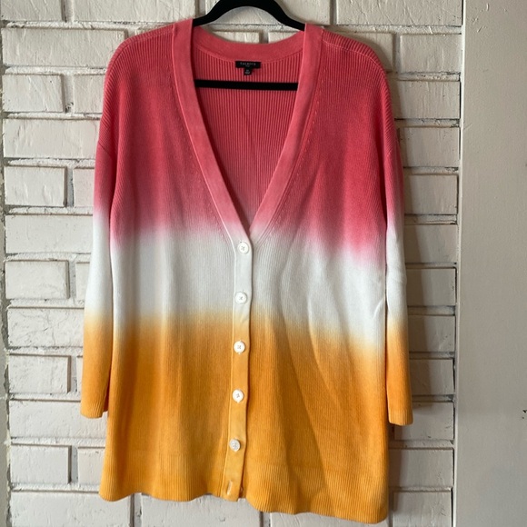 Talbots pink orange ombré button front sweater - Picture 1 of 6